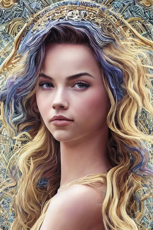 Prompt: ultra realistic illustration, a stunningly beautiful greek goddess of chaos in the throes of ecstasy played by jordyn jones and dove cameron and margot robbie and taylor swift and megan fox and natalie dormer, intricate, elegant, highly detailed, digital painting, artstation, concept art, smooth, sharp focus, illustration, art by artgerm and greg rutkowski and alphonse mucha