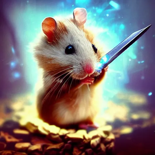 Prompt: “A flawless, fantasy photograph of a small hamster carrying an oversized, Buster Sword from Final Fantasy 7, Ultra HD, 8k resolution, High Quality”