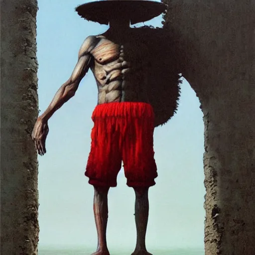 Image similar to Monkey D. Luffy made by Zdzislaw Beksinski