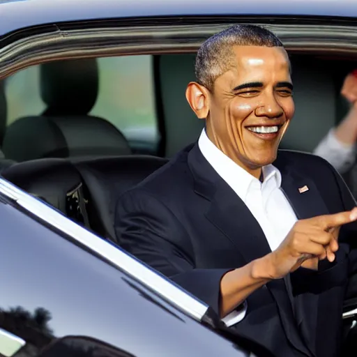Prompt: obama driving lightning mc queen