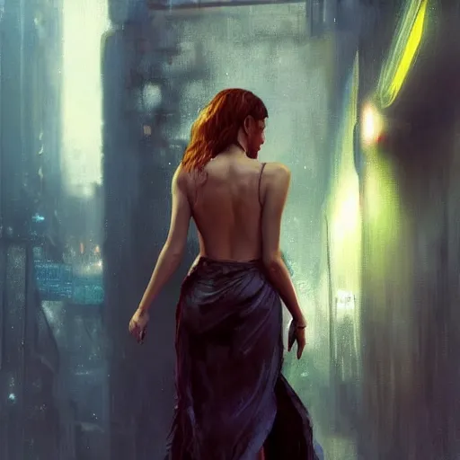 Image similar to bella thorne wearing nightgown, hyperrealistic full figure, bladerunner street alley, art of elysium by frank frazetta and by jeremy mann, fantasy art, photo realistic, dynamic lighting, artstation, full figure poster, volumetric lighting, very detailed face, 4 k, award winning