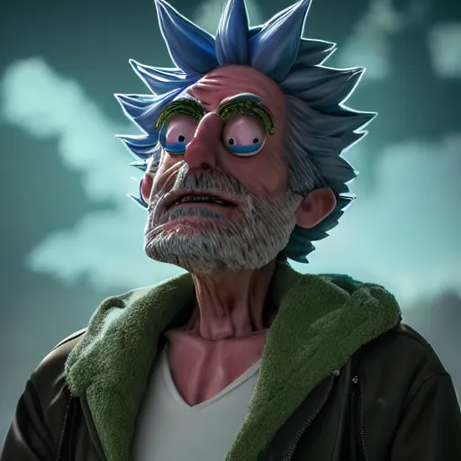 Prompt: full body pose, hyperrealistic photograph of rick sanchez from rick and morty, dim volumetric lighting, 8 k, octane beautifully detailed render, extremely hyper detailed, intricate, epic composition, cinematic lighting, masterpiece, trending on artstation, very very detailed, stunning, hdr, smooth, sharp focus, high resolution, award, winning photo, dslr, 5 0 mm