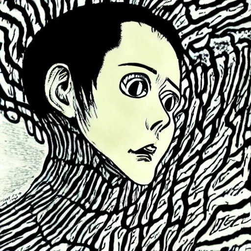 Image similar to i cant be honest with my feelings, drawn by junji ito