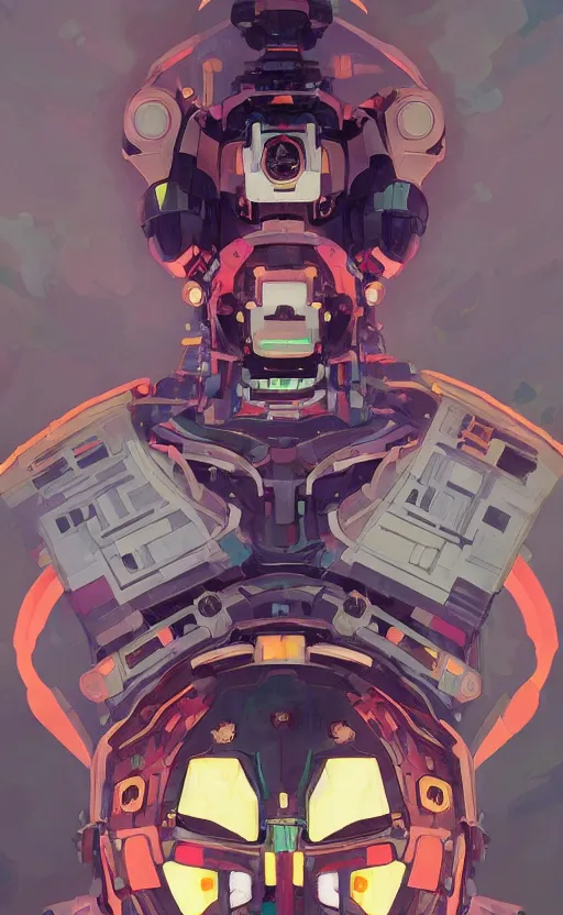 Prompt: upper half portrait of colourful army mecha robot in front of black background, art by hsiao - ron cheng & alphonse mucha, highly detailed, digital painting, concept art, illustration, smooth sharp focus, intricate, symmetry, black backdrop, artstation,