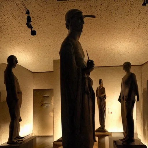 Image similar to a dimly lit museum of statues