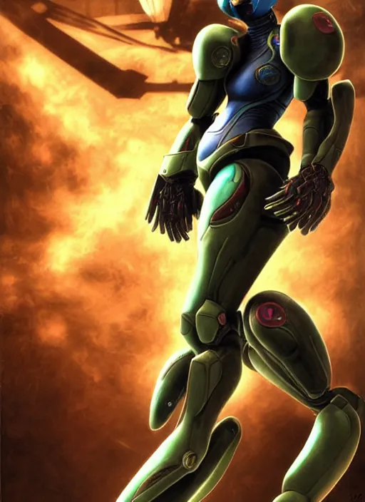 Prompt: samus aran bioorganic varia suit, energetic varia suit, full body portrait, highly detailed, intricate, concept art, vertical portrait, battle angel alita, by rembrandt, 1 6 6 7, resine figure