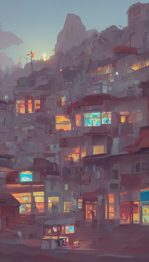 Image similar to shop on a hill, sharp focus, james gilleard, cinematic, game art, extremely detailed digital painting