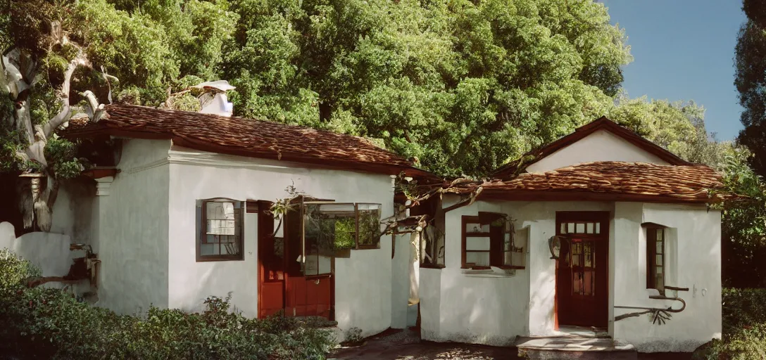 Image similar to small house designed by julia morgan. fujinon premista 1 9 - 4 5 mm t 2. 9. portra 8 0 0.