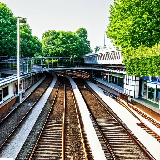 Prompt: idyllic photo of wimbledon station on the summer, beautiful weather, very very detailed, 8 k