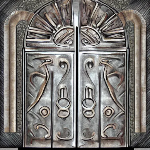 Image similar to iron arc gate door texture, cartoon art style, oil painting, 2 d texture