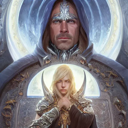 Image similar to ultra realistic illustration of arthas menethil, intricate, elegant, highly detailed, digital painting, artstation, concept art, smooth, sharp focus, illustration, art by artgerm and greg rutkowski and alphonse mucha