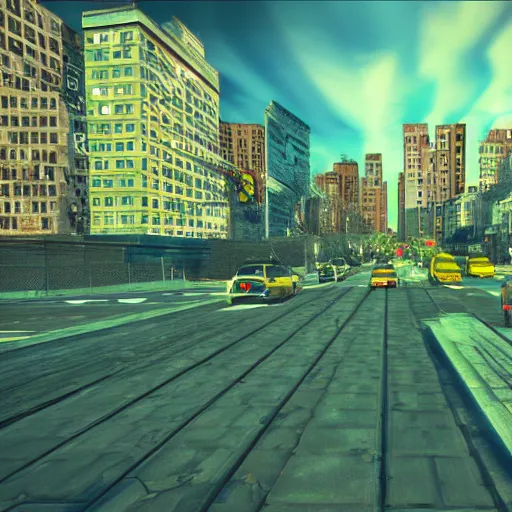 Image similar to nyc on lsd, psychedelic, unreal engine,