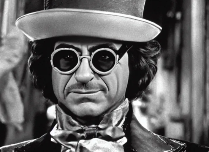 Image similar to film still of Robert Downey Jr as Willy Wonka in Willy Wonka and the Chocolate Factory 1971