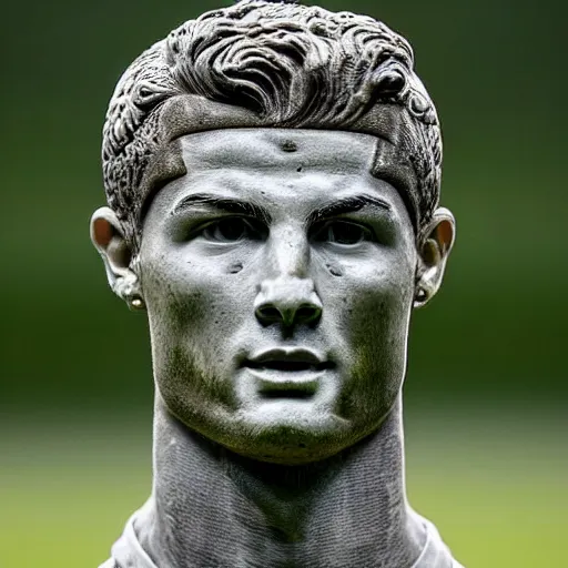 Image similar to A ancient stone bust of Cristiano Ronaldo is found raising time-travel concerns