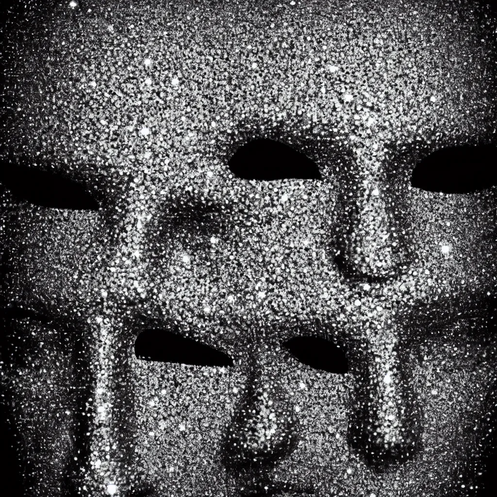 Image similar to an album cover photo portrait of a man with a diamonds mask on his head, behance contest winner, award winning, masterpiece, pop surrealism, made of diamonds, surrealist, 80mm close up (CU) f/1.8-3