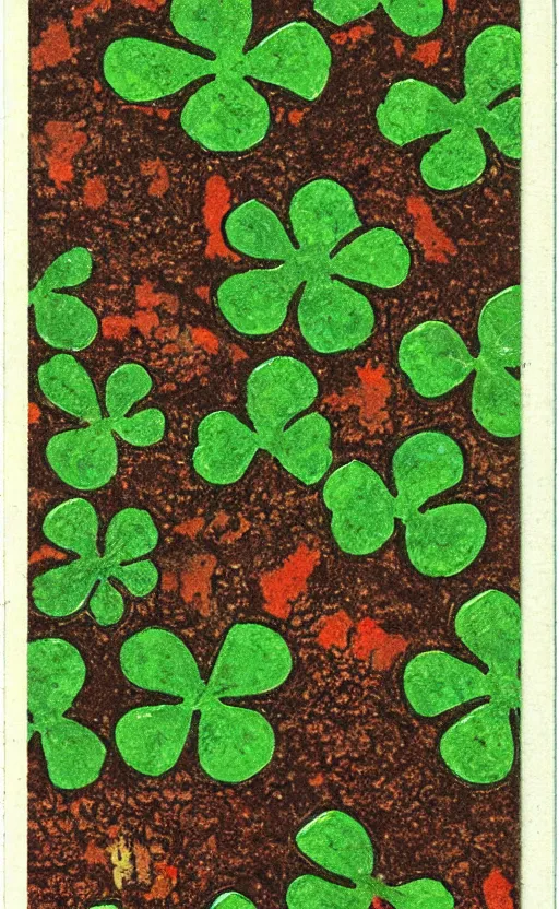 Image similar to by akio watanabe, manga art, leaf clover on the soil, trading card front