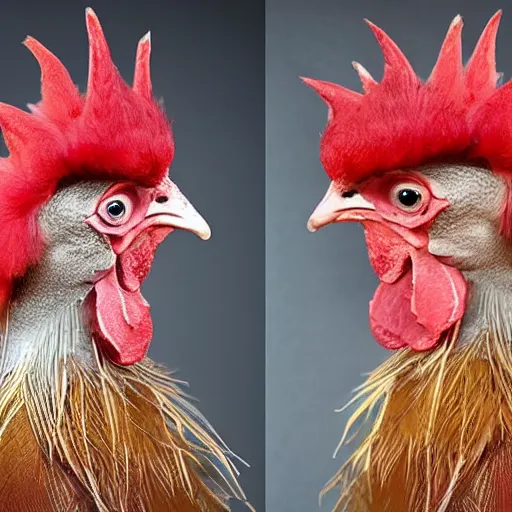 Image similar to human rooster hybrid rooster with human ears