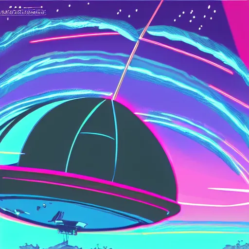 Prompt: a ufo, retrowave epic art, trending on art station