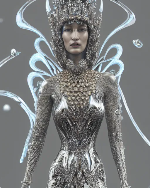 Image similar to a highly detailed metahuman 4 k close up render of an alien goddess bella hadid monument in iris van herpen dress schiaparelli in diamonds crystals swarovski and jewelry iridescent in style of alphonse mucha gustav klimt trending on artstation made in unreal engine 4