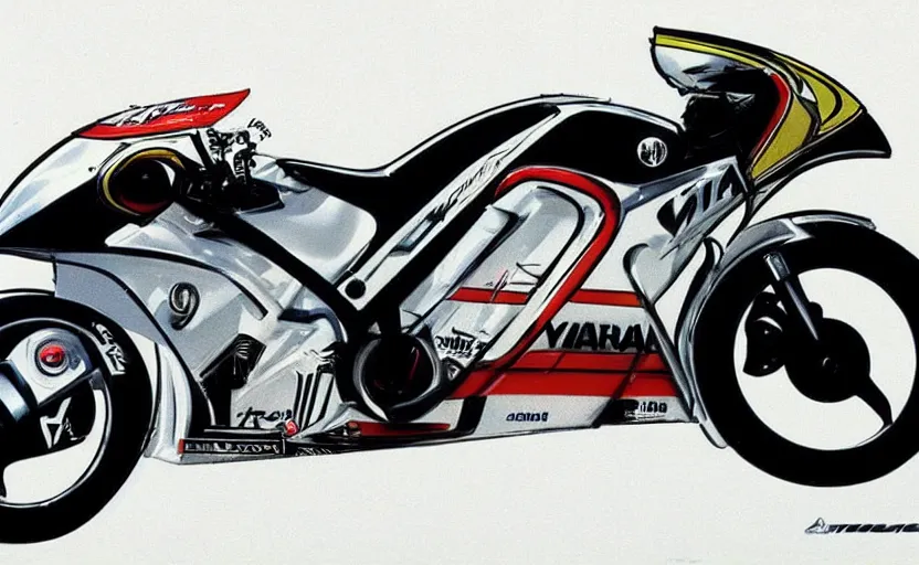 Prompt: 1 9 9 0 s yamaha race motorcycle concept art, art,