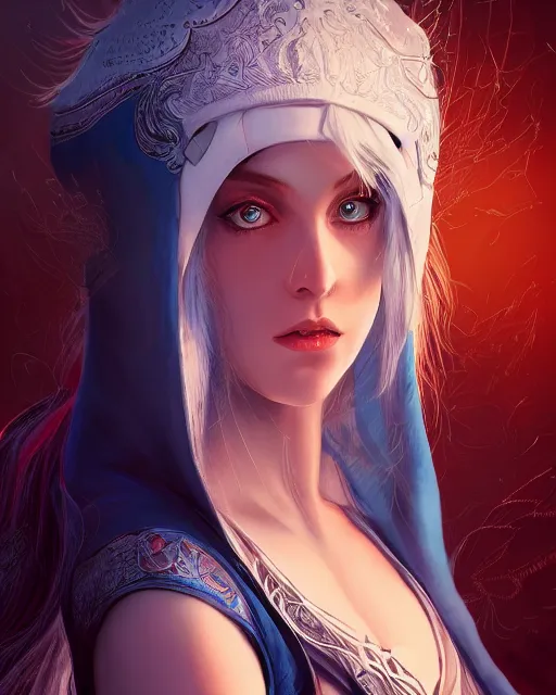 Prompt: A mysterious girl with hooded cobalt-blue eyes and silky white hair, guitar shape build, her wardrobe is attractive, fantasy art, in the style of Fernando Juarez, illustration, epic art, fantasy, intricate, elgant, amazing detail, digital painting, artstation, concept art, smooth, sharp focus