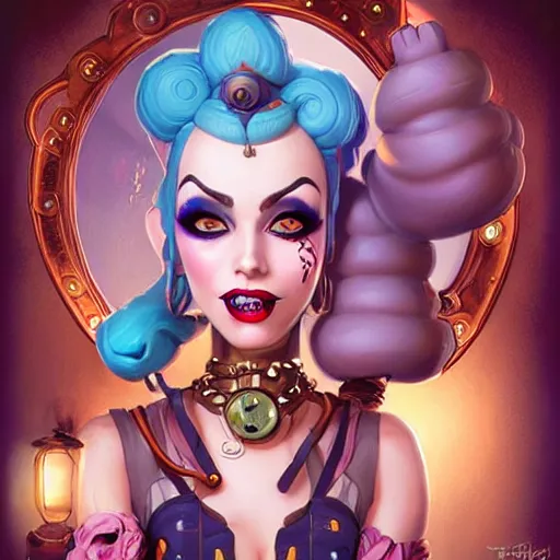 Image similar to lofi steampunk jinx from league of legends, Pixar style, by Tristan Eaton Stanley Artgerm and Tom Bagshaw.