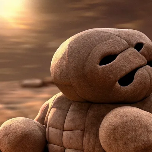 Image similar to a stunning photograph of a geodude wearing a fedora, 8 k hd nature photograph y, incredibly detailed, geodude pokemon with a rock head and eyes and two arms, real life anime