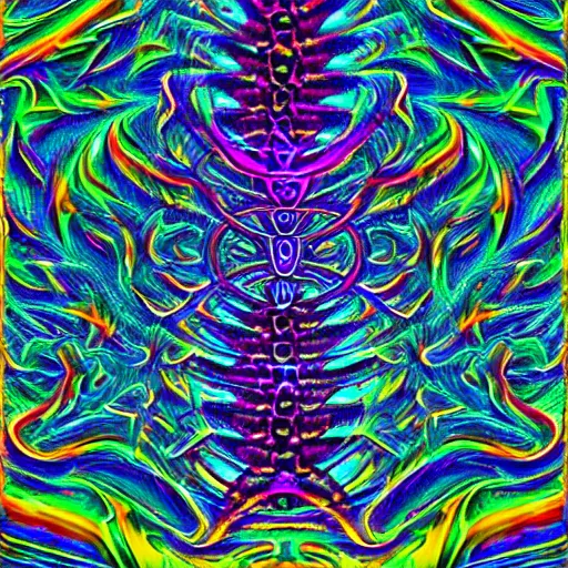 Prompt: dmt trip interdimensional beings in fractals, highly detailed, bright tones