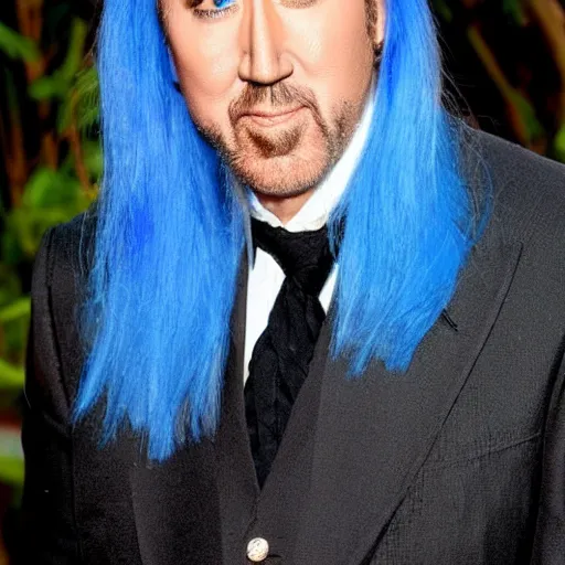 Image similar to nicholas cage with blue hair