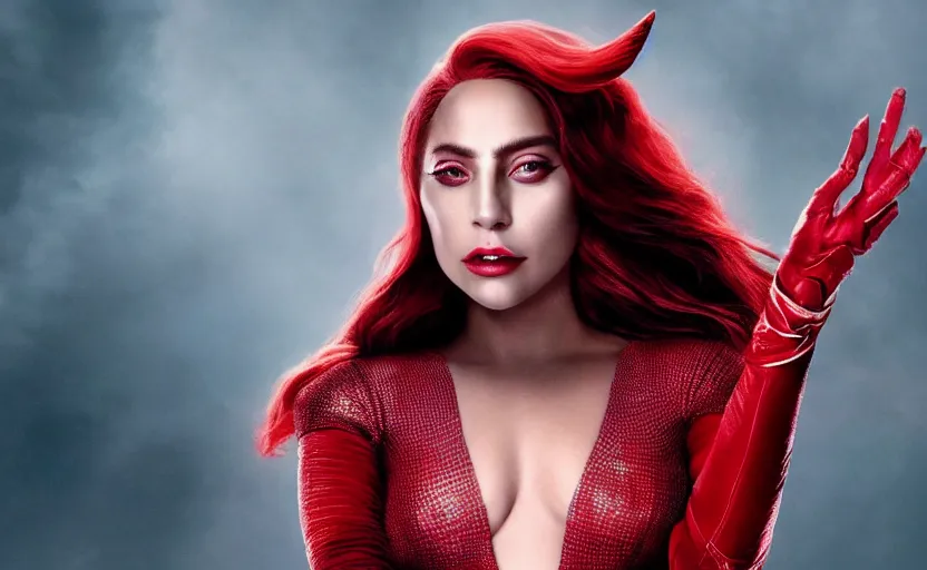 Image similar to lady gaga as the scarlet witch High resolution. Highly detailed. Dramatic. 8k.4k.