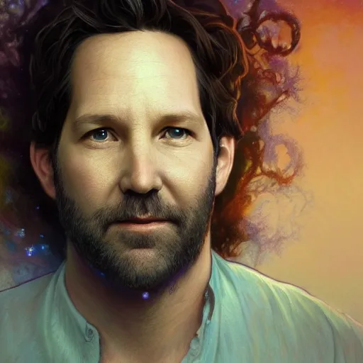 Prompt: Portrait of our Benevolent Paul Rudd, fantasy, extremely detailed, digital painting, artstation, concept art, smooth, sharp focus, illustration, stunning lighting, art by Kincaid and greg rutkowski and alphonse mucha and simon stalenhag, realistic character concept, high fantasy, glowing light atmosphere, golden ratio, cinematic lighting, hyperdetailed, high resolution, insanely detailed and intricate, artstation, Marc Simonetti, Greg Rutkowski, 8k