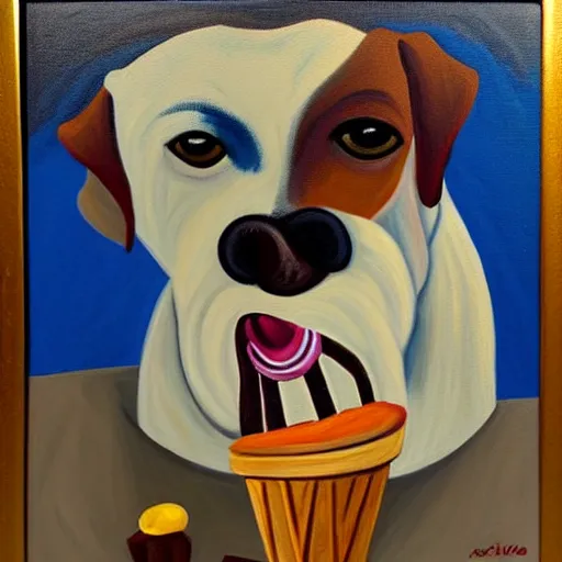 Image similar to painting of a dog eating ice cream