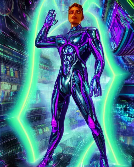 Image similar to a powerful energy psychedelic matrix super hero, by alexander fedosav, hyper detailed digital matte painting, concept art, hyperrealism, 1 6 k resolution, cinema 4 d, 8 k resolution, trending on artstation, behance hd, a masterpiece, by stephan martiniere, particles, cel - shaded, power bright neon energy, by david a. hardy,