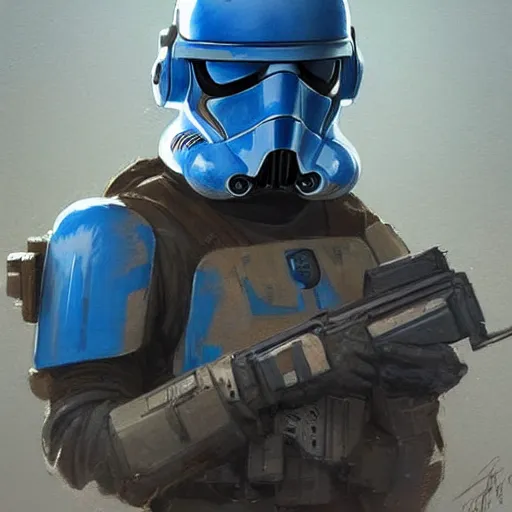 Prompt: star wars concept art by greg rutkowski, soldier wearing the blue and black colored tactical gear of the happean separatists, highly detailed portrait, digital painting, artstation, concept art, smooth, sharp foccus ilustration, artstation hq