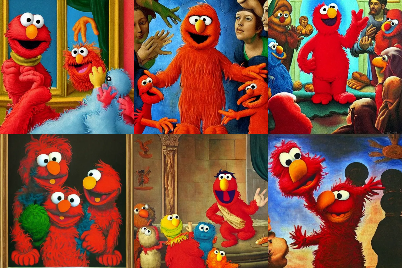 Prompt: religious painting of Elmo from Sesame Street talking to his followers, by Michelangelo