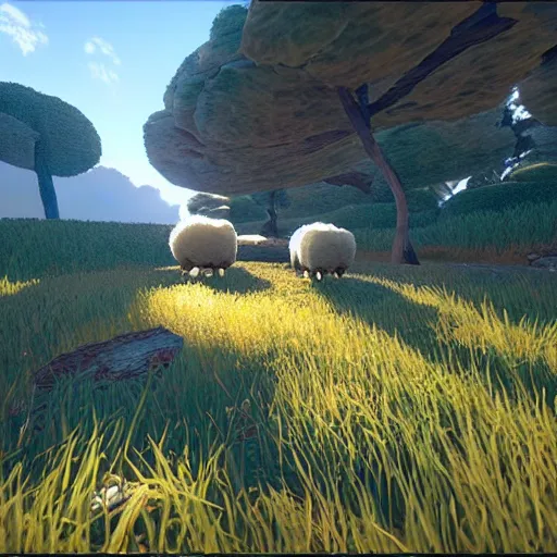 Image similar to “unreal engine sheep golden light”