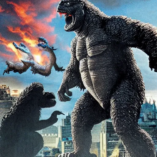 Image similar to godzilla fighting king kong in new york, detailed