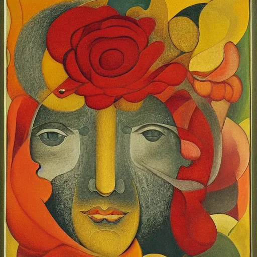 Image similar to floral face portrait by leonetto cappiello and wojciech siudmak and ernst fuchs, anni albers, oil on canvas