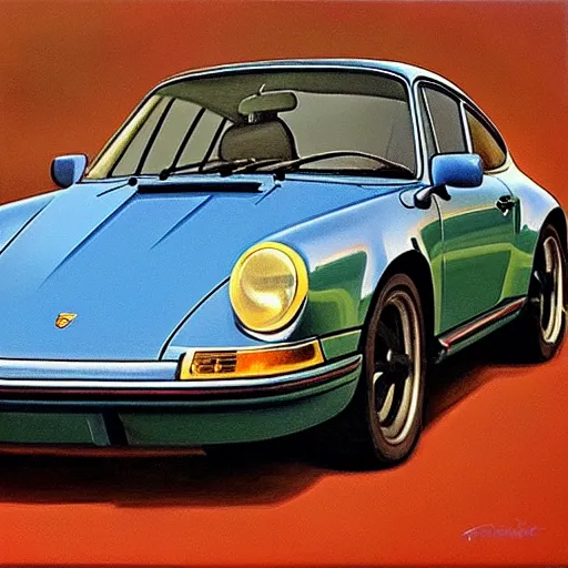 A beautiful oil painting of a Porsche 911 Carrera 3.2 Stable