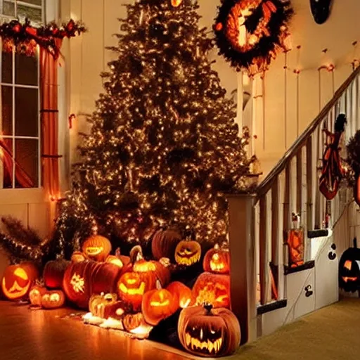 Image similar to homemade halloween themed christmas bedroom ideas, high resolution, creative, visually appealling