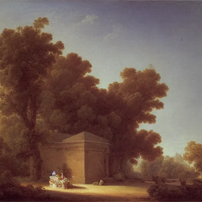 Image similar to a building in a serene landscape, by jean - honore fragonard