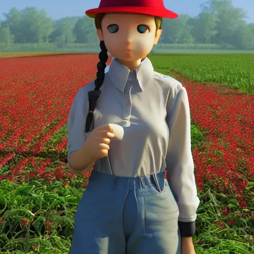 Prompt: cute fumo plush of a farmer girl, symmetry, vray