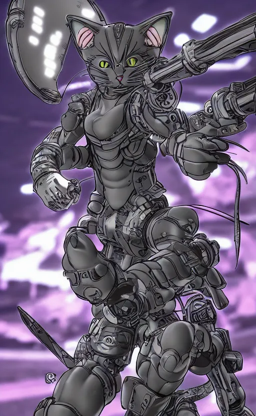 Prompt: a cat in a battlesuit in the style of masamune shirow 4 k, intricate, highly detailed, cinematic lighting