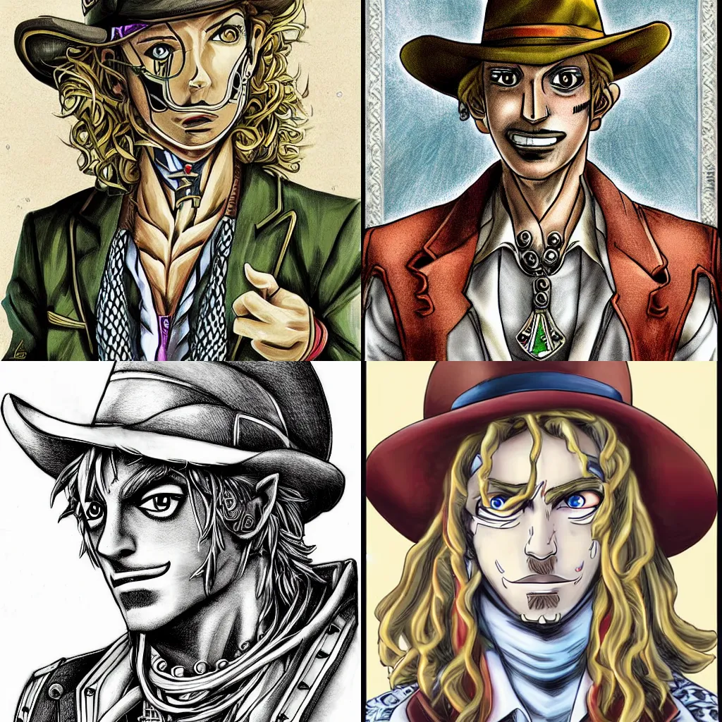 Prompt: gyro zeppeli, accurate anatomy, highly detailed, digital art, centered, portrait, colored vibrantly, in the style of hirohiko araki