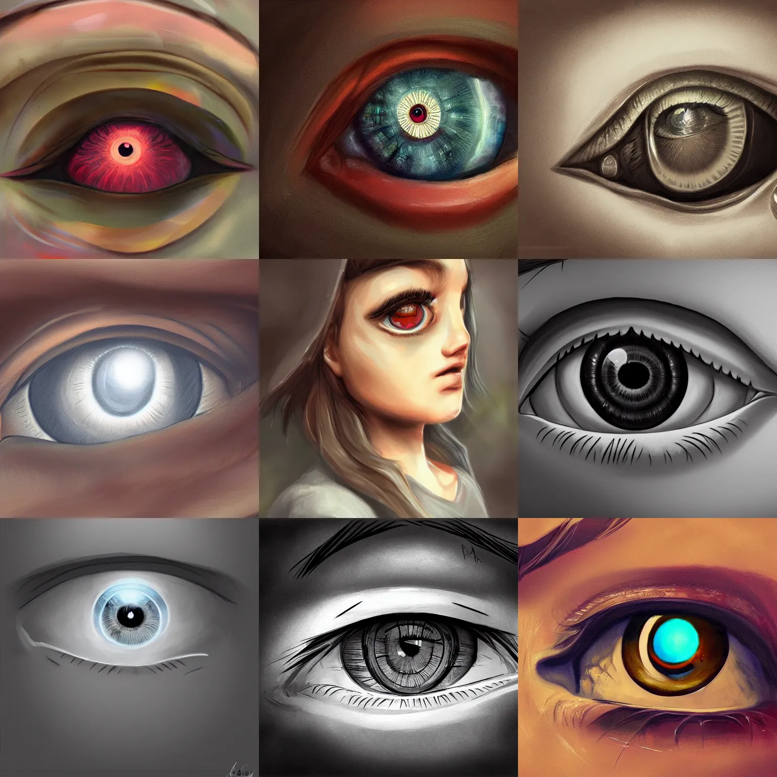 Prompt: the all - seeing eye, realistic painting, high definition, digital art, painting, very detailed, procreate, painttool sai, clip studio paint, medibang, pixiv, deviantart, artstation, danbooru, illustration, realistic