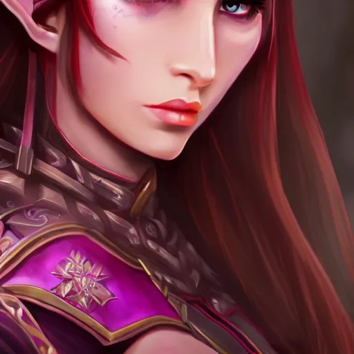 Image similar to portrait of a female high elf with magenta eyes and dark hair, digital art dnd beyond trending on art station 8 k