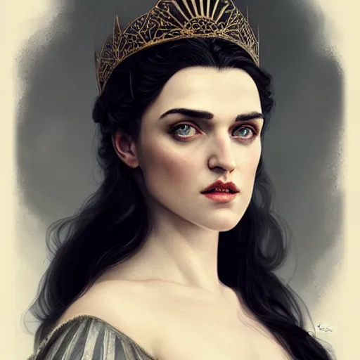 Image similar to beautiful & striking Katie McGrath as a 1700s princess by Artgerm and Greg Rutkowski, intricate, elegant, highly detailed, digital painting, artstation, concept art, moody, sharp focus, illustration,