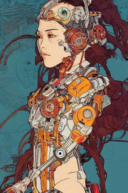 Image similar to beautiful cyborg portrait girl female illustration detailed patterns art of thai traditional dress, pop art, splash painting, art by geof darrow, ashley wood, alphonse mucha, makoto shinkai