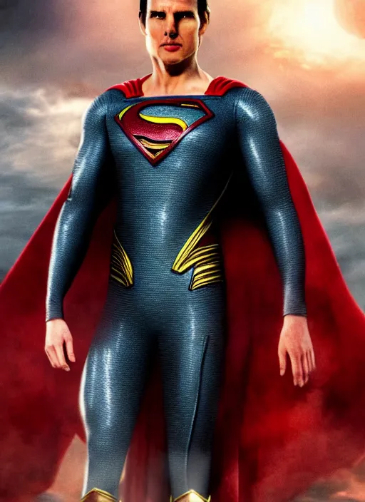 Image similar to film still of tom cruise as superman 8 2 0 2 3, alternative costume, character redesign by lee bermejo and greg rutkowski