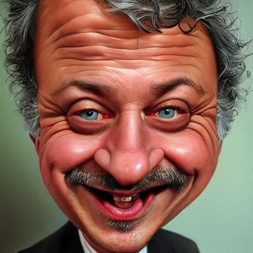 Image similar to Caricature portraits done of Gene Ween, realistic, hyperrealistic, very realistic, highly detailed, very detailed, extremely detailed, detailed, oil painting, digital art, trending on artstation